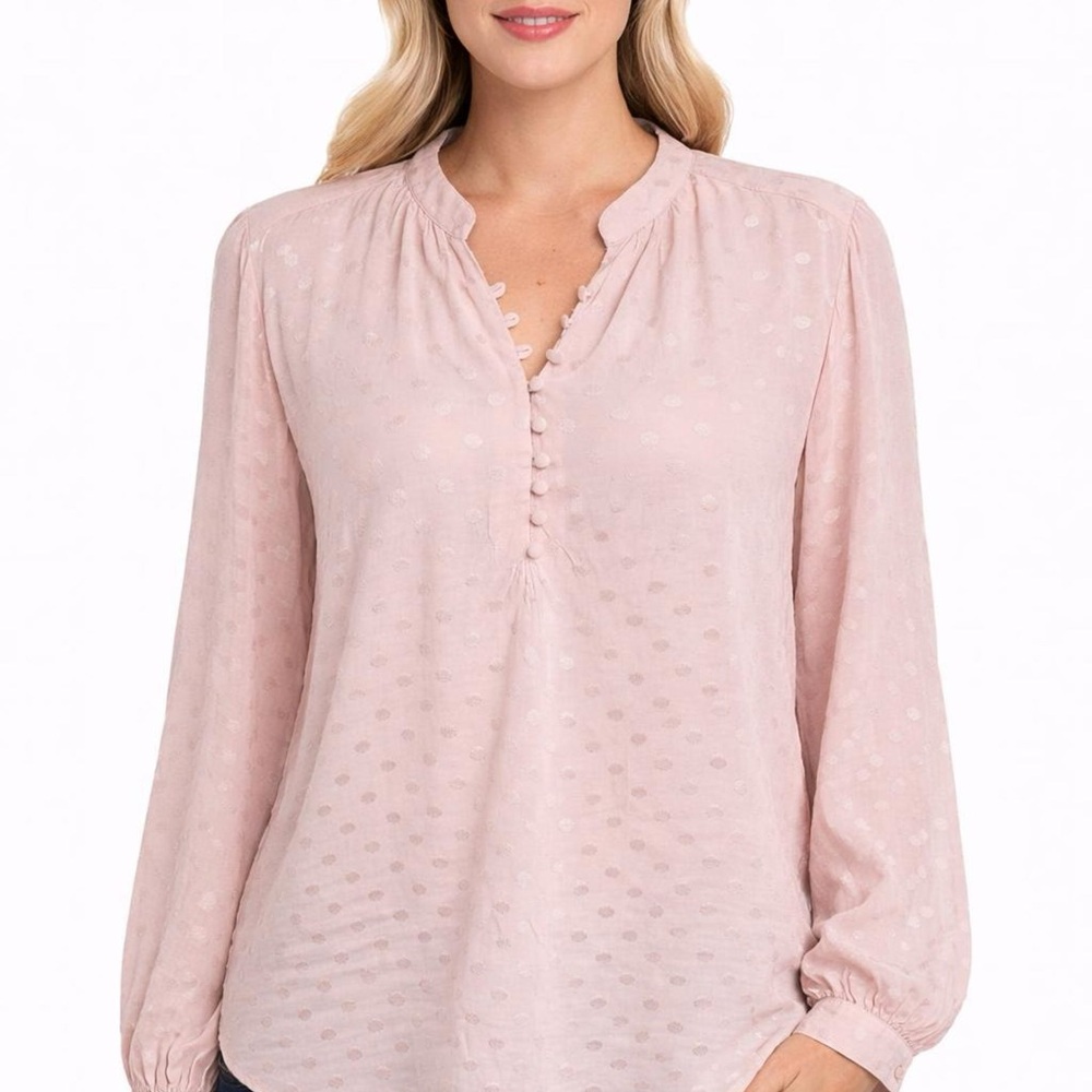 Women's Blush Pink Long-Sleeve Swiss Dot Blouse